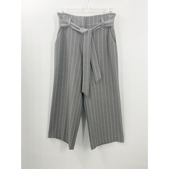 H&M Grey Pinstriped High Waist Wide Leg Cropped Pants Sz 10 - Picture 1 of 4